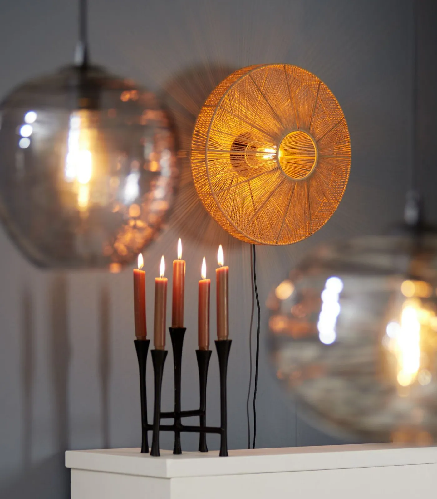 Sale Wandlamp Lyra - Bruin - Ø43cm Muurverlichting