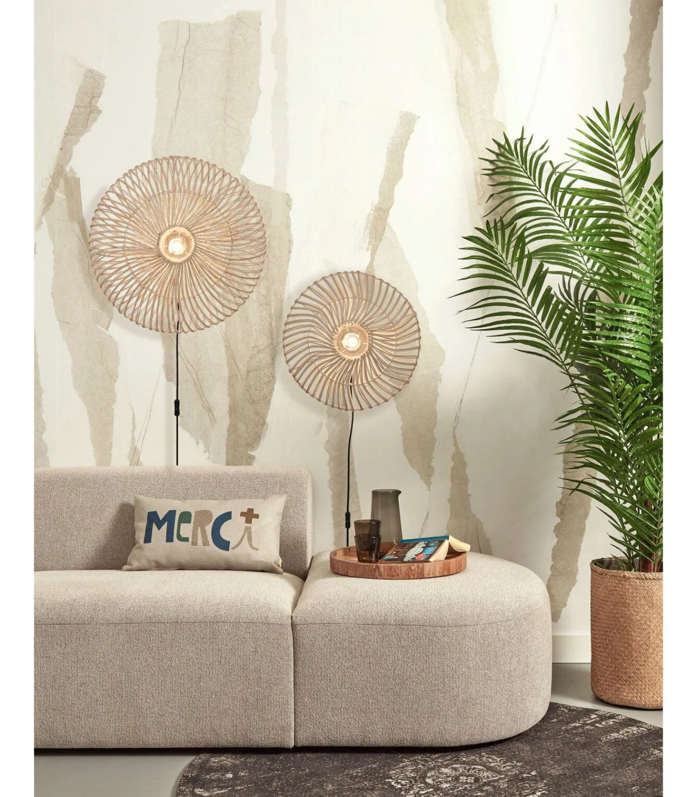 GOOD &MOJO Wandlamp Zanzibar - Rotan Wit - Ø55cm