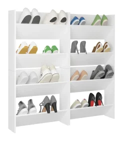 Clearance Wandschoenenkasten 4 st 60x18x60 cm bewerkt hout wit Organiseren