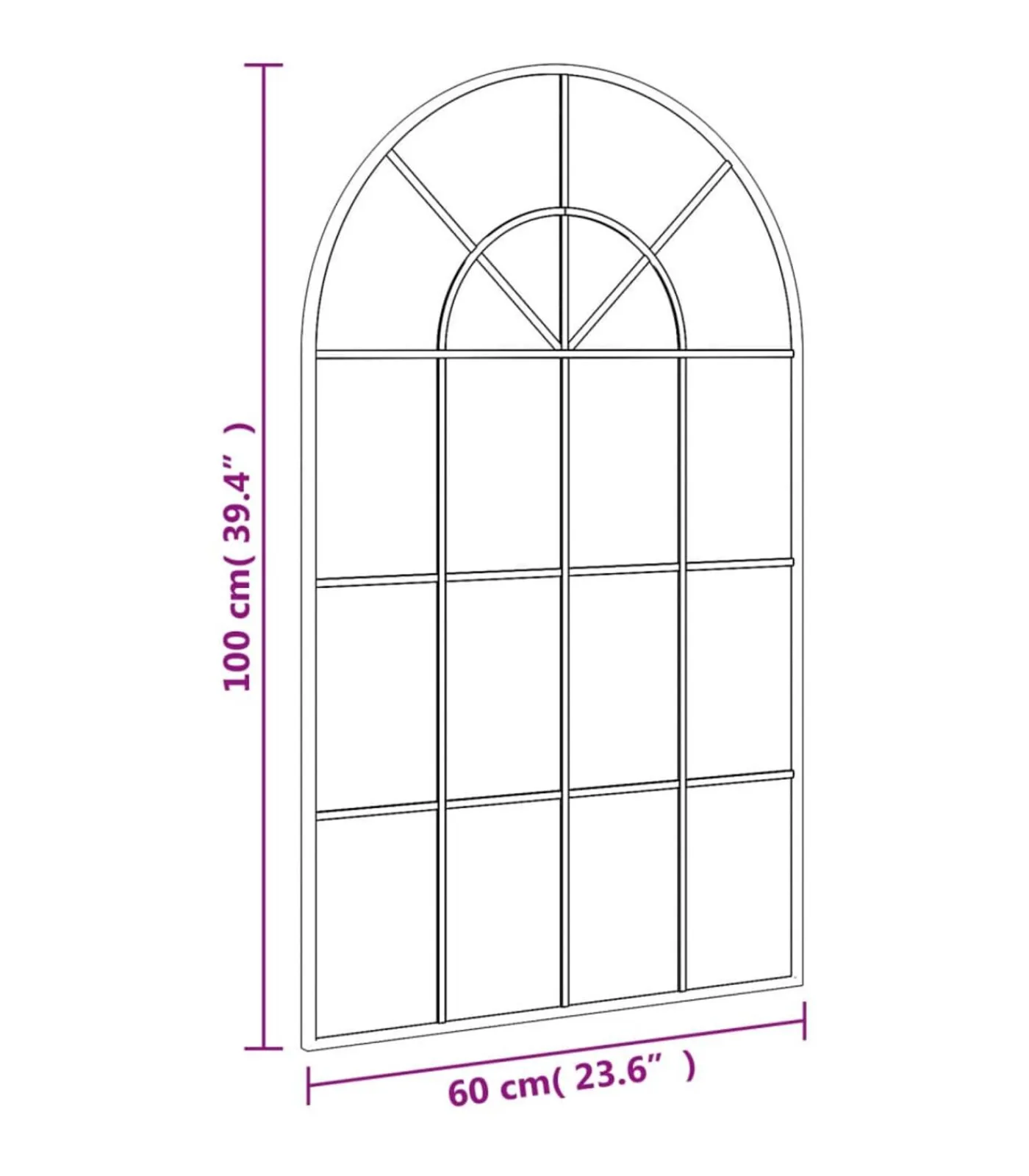 vidaXL Wandspiegel boog 60x100 cm ijzer zwart