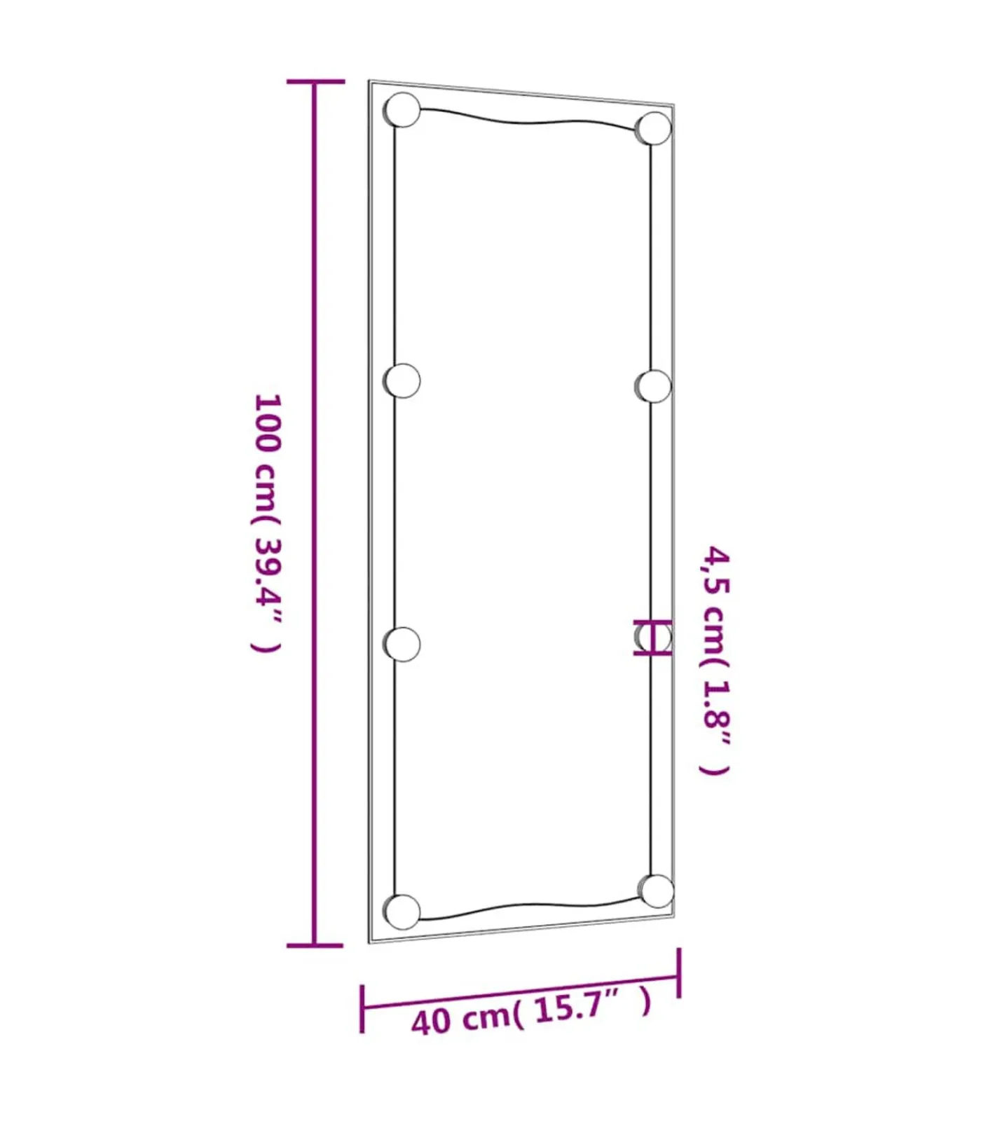 Outlet Wandspiegel met LED's rechthoekig 40x100 cm glas Spiegels