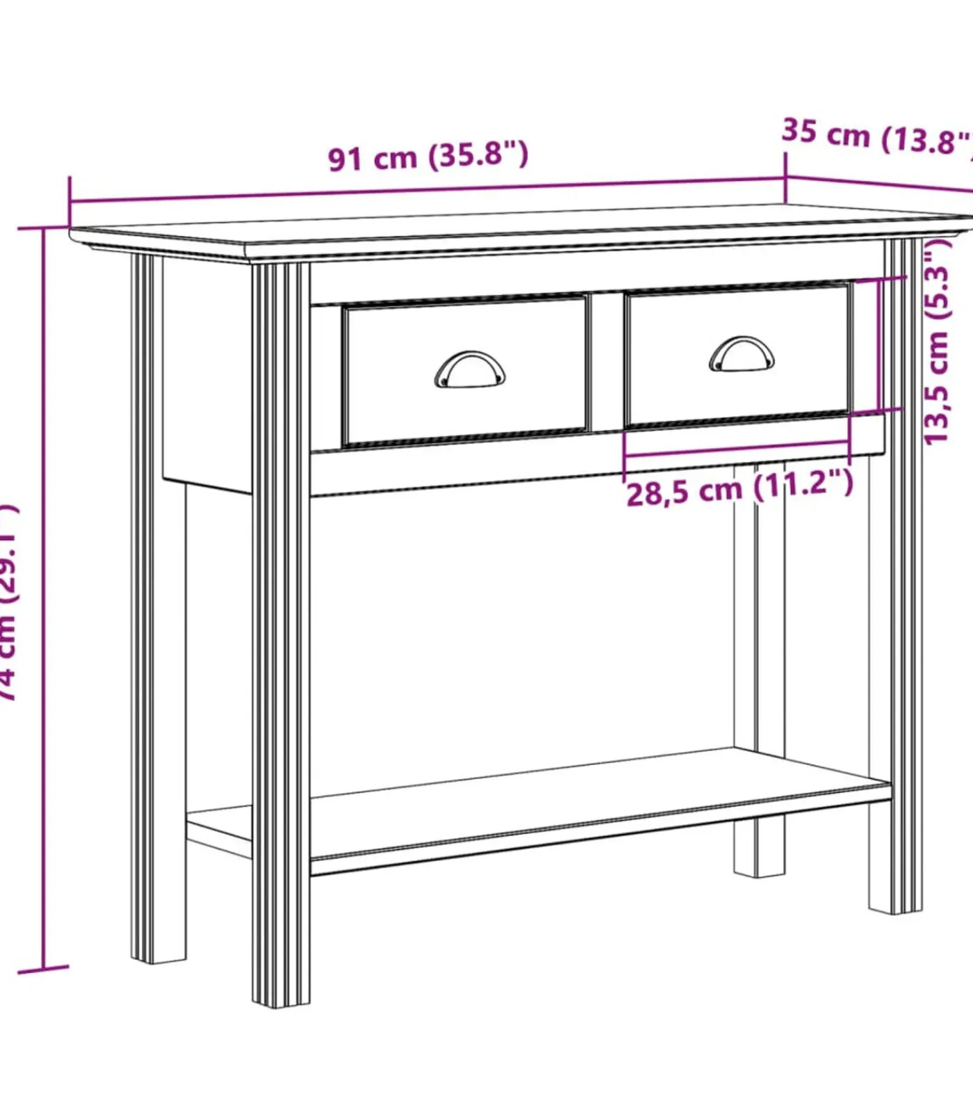Best Wandtafel BODO 91x35x74 cm massief grenenhout bruin Tafels