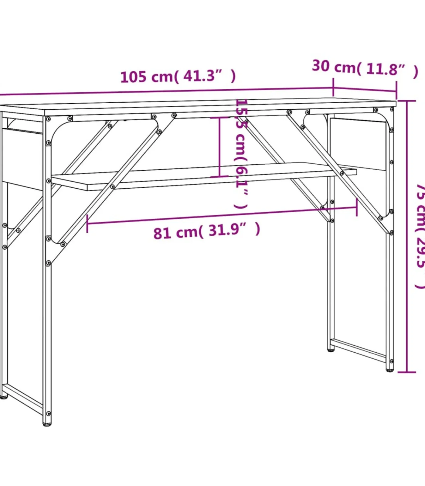 Hot Wandtafel met schap 105x30x75 cm bewerkt hout grijs sonoma Tafels