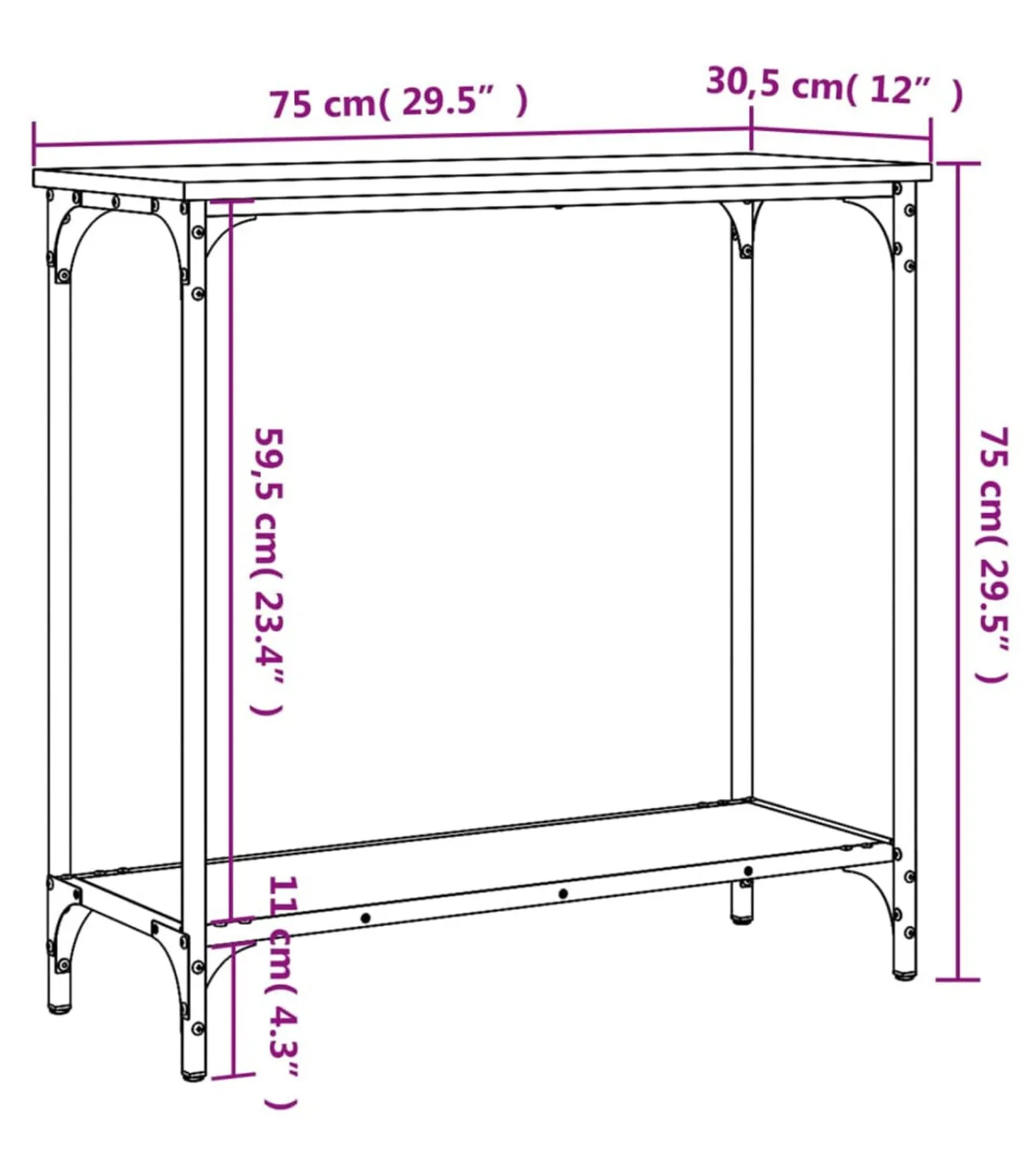 Clearance Wandtafel 75x30,5x75 cm bewerkt hout gerookt eikenkleurig Tafels