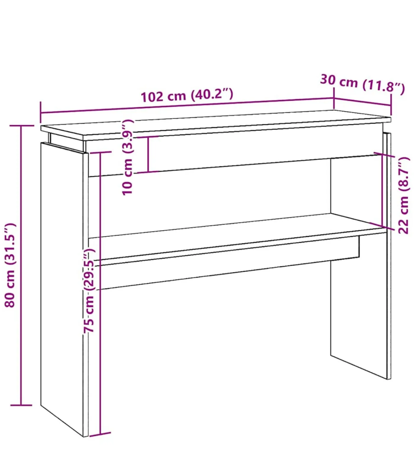 vidaXL Wandtafel 102x30x80 cm bewerkt hout artisanaal eikenkleur