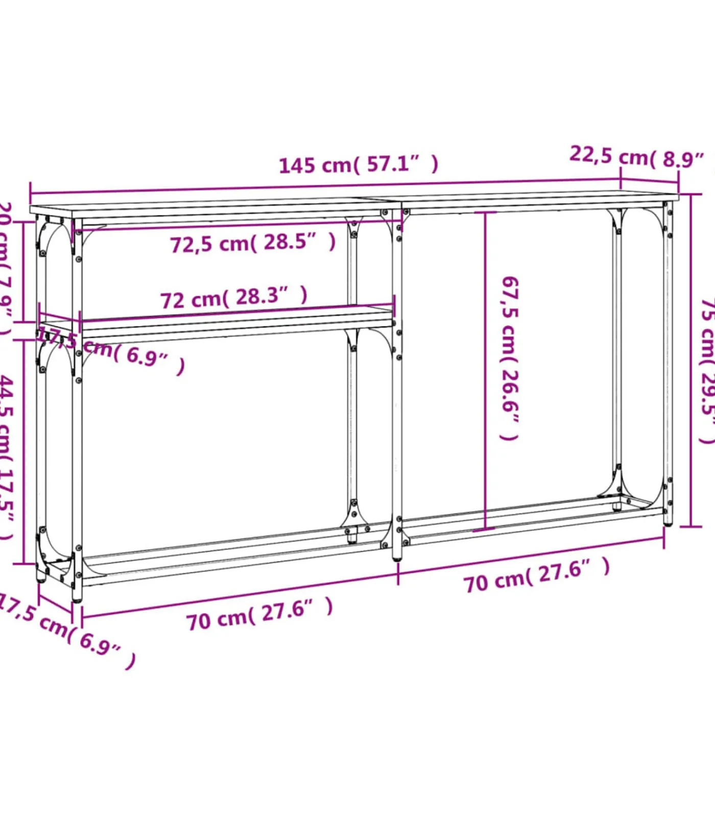 vidaXL Wandtafel 145x22,5x75 cm bewerkt hout sonoma eikenkleurig