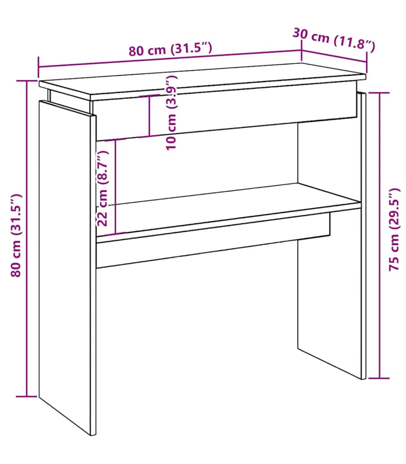 vidaXL Wandtafel 80x30x80 cm bewerkt hout artisanaal eikenkleurig
