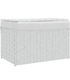vidaXL Wasmand met deksel 55,5x35x34 cm poly rattan wit