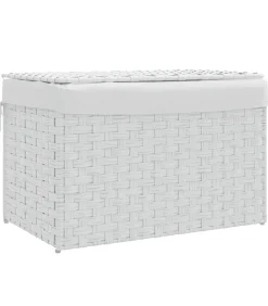 vidaXL Wasmand met deksel 55,5x35x34 cm poly rattan wit