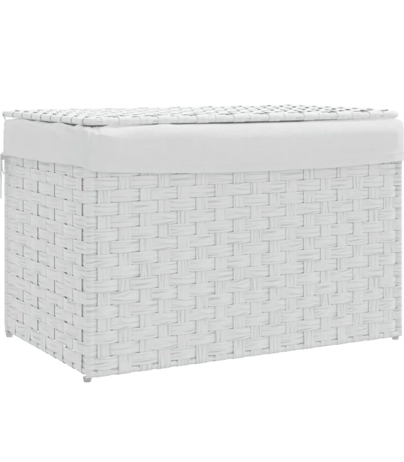 vidaXL Wasmand met deksel 55,5x35x34 cm poly rattan wit