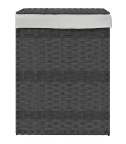 Hot Wasmand met deksel 46x33x60 cm poly rattan grijs Manden En Bakken