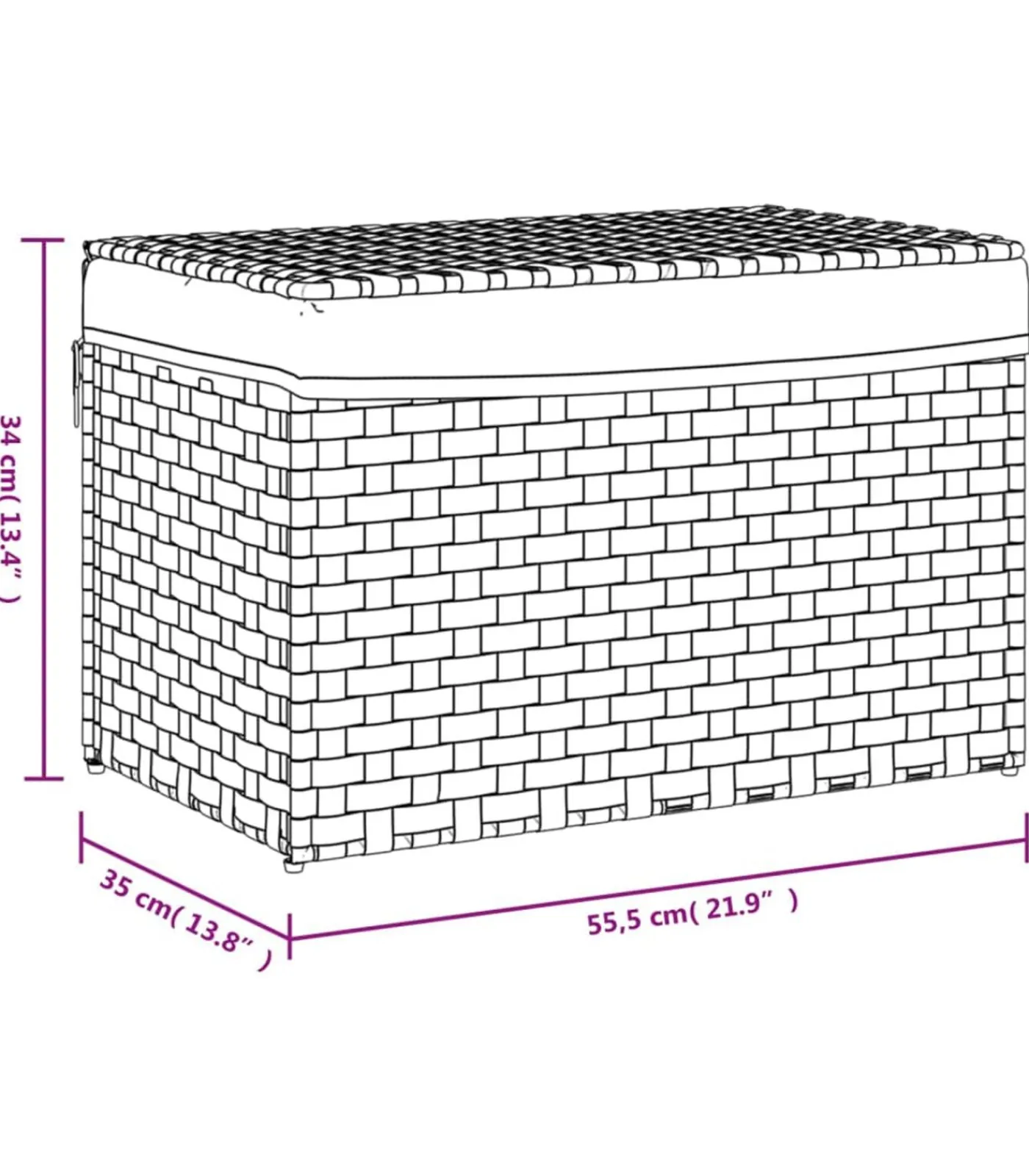 Discount Wasmand met deksel 55,5x35x34 cm poly rattan grijs Manden En Bakken
