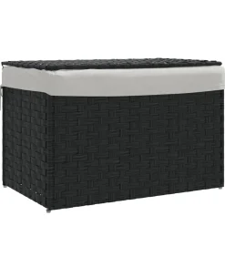 Wasmand met deksel 55,5x35x34 cm poly rattan zwart Manden En Bakken