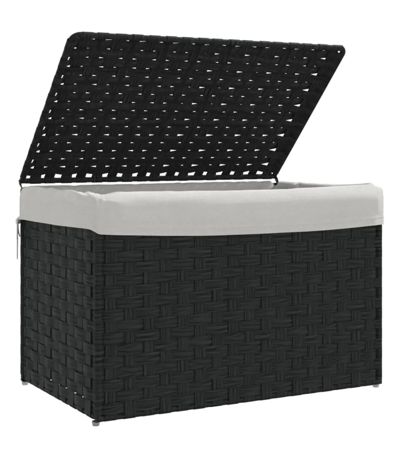 Wasmand met deksel 55,5x35x34 cm poly rattan zwart Manden En Bakken