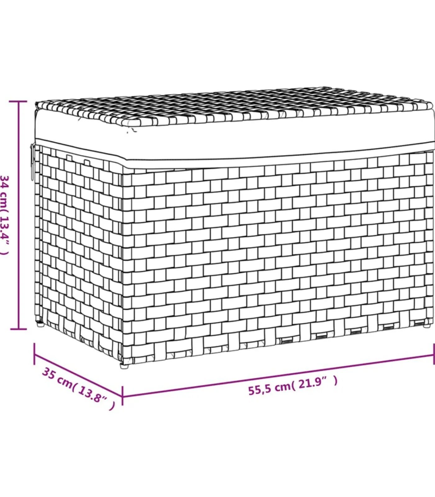 Wasmand met deksel 55,5x35x34 cm poly rattan zwart Manden En Bakken