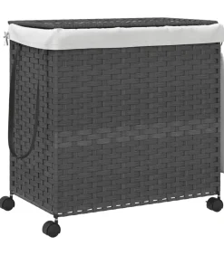 vidaXL Wasmand op wielen 60x35x60,5 cm rattan grijs