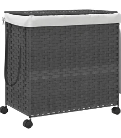 vidaXL Wasmand op wielen 60x35x60,5 cm rattan grijs
