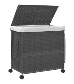 vidaXL Wasmand op wielen 60x35x60,5 cm rattan grijs