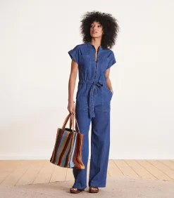 DAMES La Fée Maraboutée Wijde blauwe jumpsuit met ritssluiting