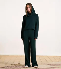 DAMES La Fée Maraboutée Wijde broek in petrolblauwe gebreide stof met elastische tailleband