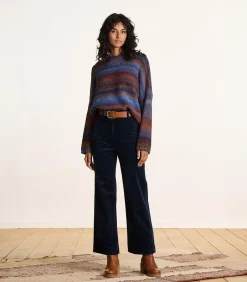 DAMES La Fée Maraboutée Wijde broek van marineblauwe fluweel met hoge taille