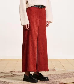 DAMES La Fée Maraboutée Wijde cropped broek van terracotta ribfluweel