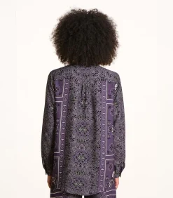 Outlet Wijde pruimkleurige blouse met sjaalprint in twill DAMES Overhemden & Blouses