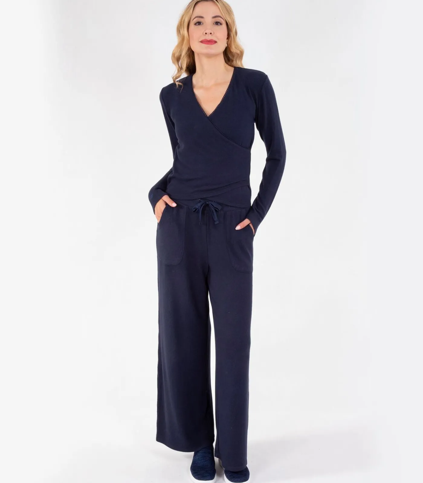 DAMES ISOTONER Wikkel T-shirt in marineblauw voor dames