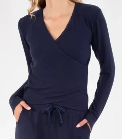 DAMES ISOTONER Wikkel T-shirt in marineblauw voor dames