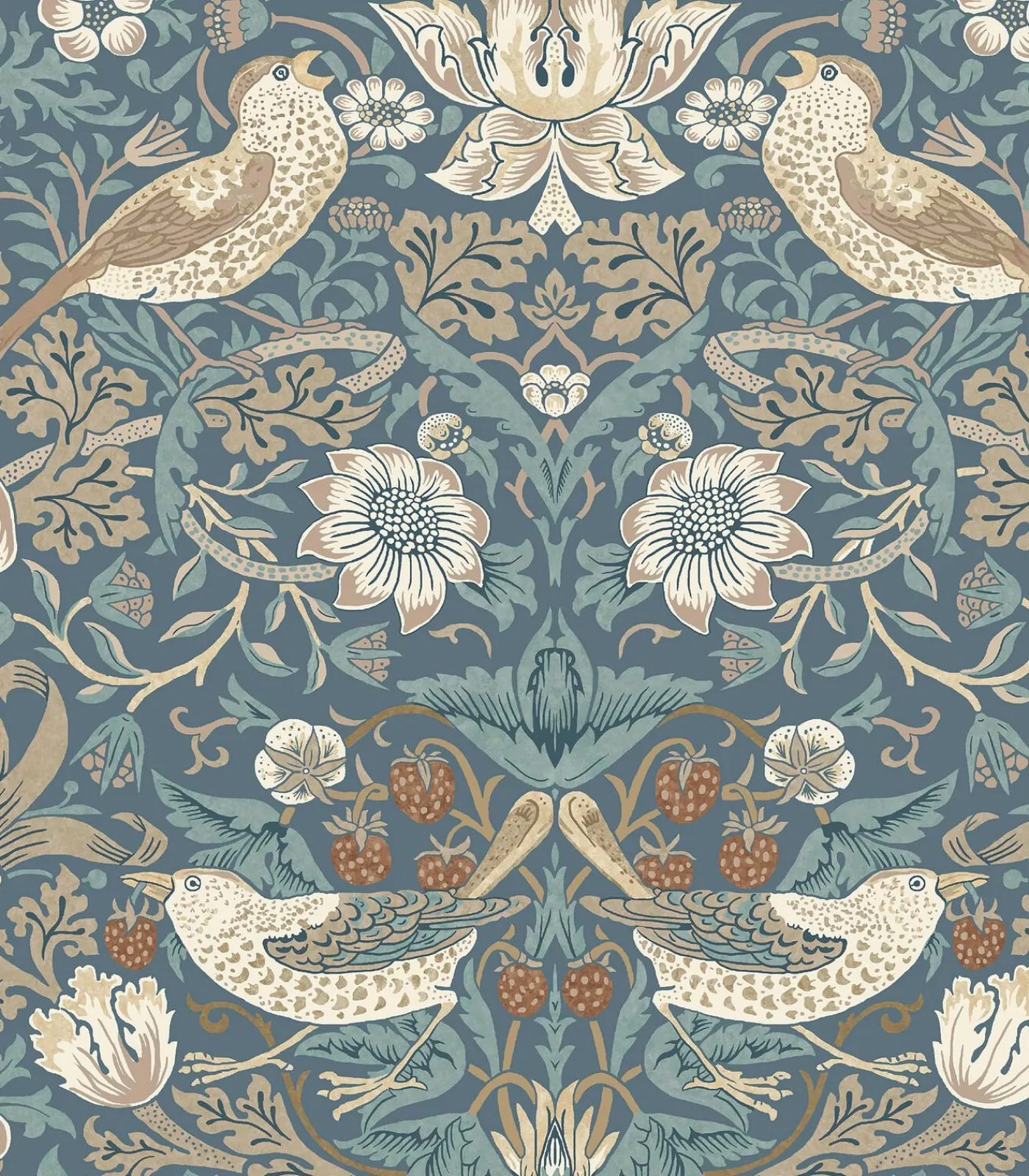 William Morris at Home Vliesbehang - Strawberry Thief Washed Blue - 1000x52