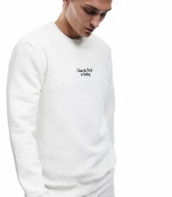 Heren Koton Wit Gestructureerd Sweatshirt Lange Mouwen