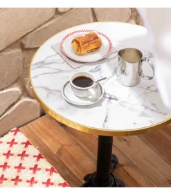 Oviala Witmarmeren terrastafel en 2 rode stoelen set