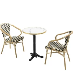 Best Witmarmeren terrastafel en 2 zwarte stoelen set Tuinmeubelen
