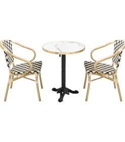 Best Witmarmeren terrastafel en 2 zwarte stoelen set Tuinmeubelen