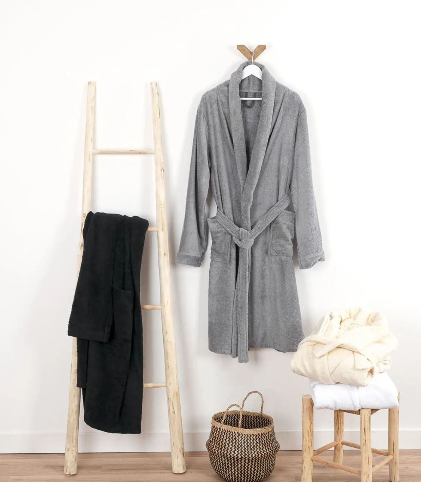 Heren Linandelle Witte katoenen badstof badjas met sjaalkraag xl