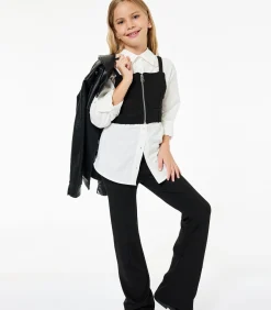 Kinderen Koton Witte Meisjesblouse Lange Mouwen Met Zwart Vest