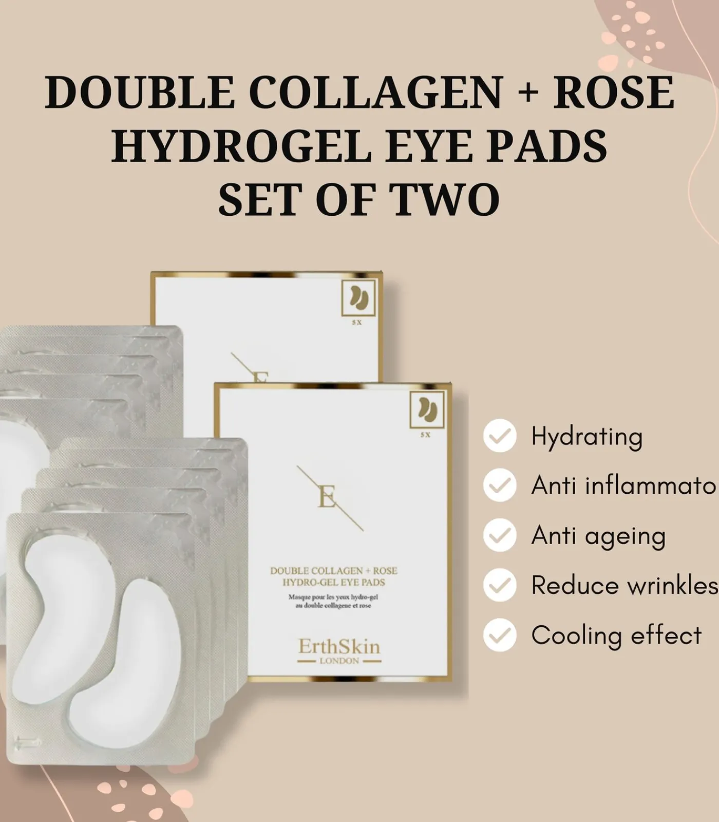 Hot 2x dubbel collageen + rozenhydrogel oogpads Gezicht Sets