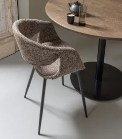 Online Yossi Eetkamerstoelen Metalen Zwarte Poot - Bruin - Set van 6 Stoelen