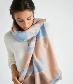 Discount Zachte sjaal in blauw en cognac DAMES Sjaals