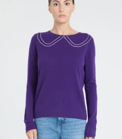 Clearance ZAYA 11 Intarsia Peter Pan Collar Trui - 100% kasjmier DAMES T-Shirts & Tops