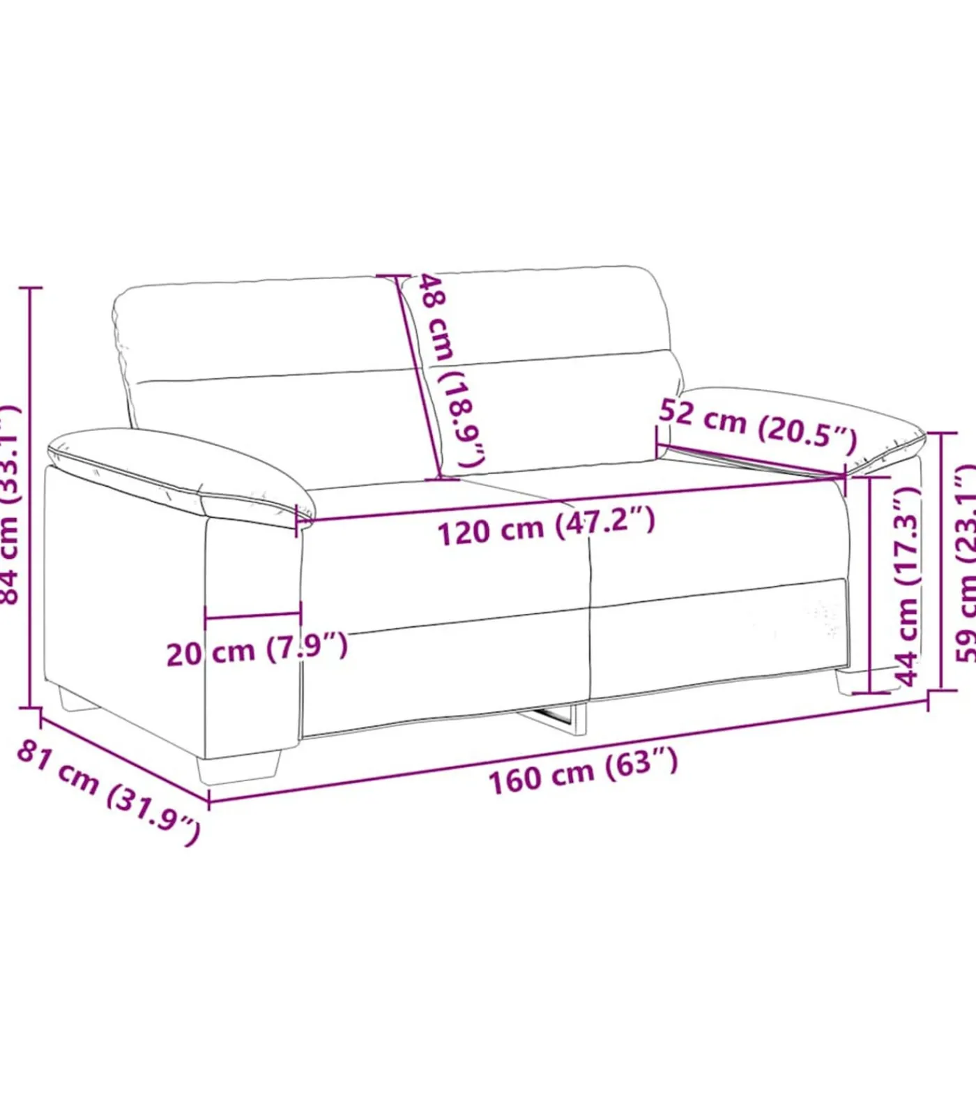 vidaXL 2-zitsbank 120 cm stof zwart