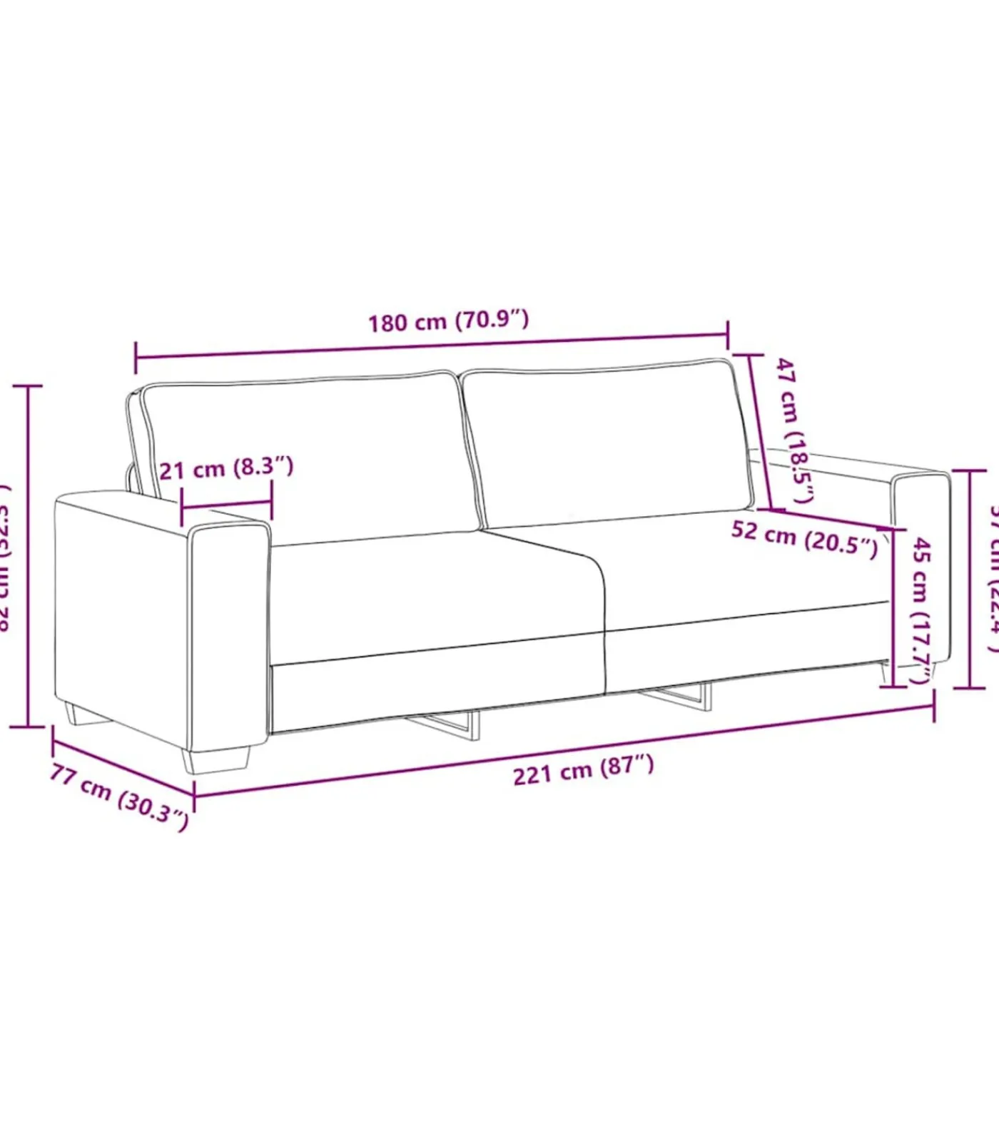 vidaXL 3-zitsbank 180 cm stof zwart