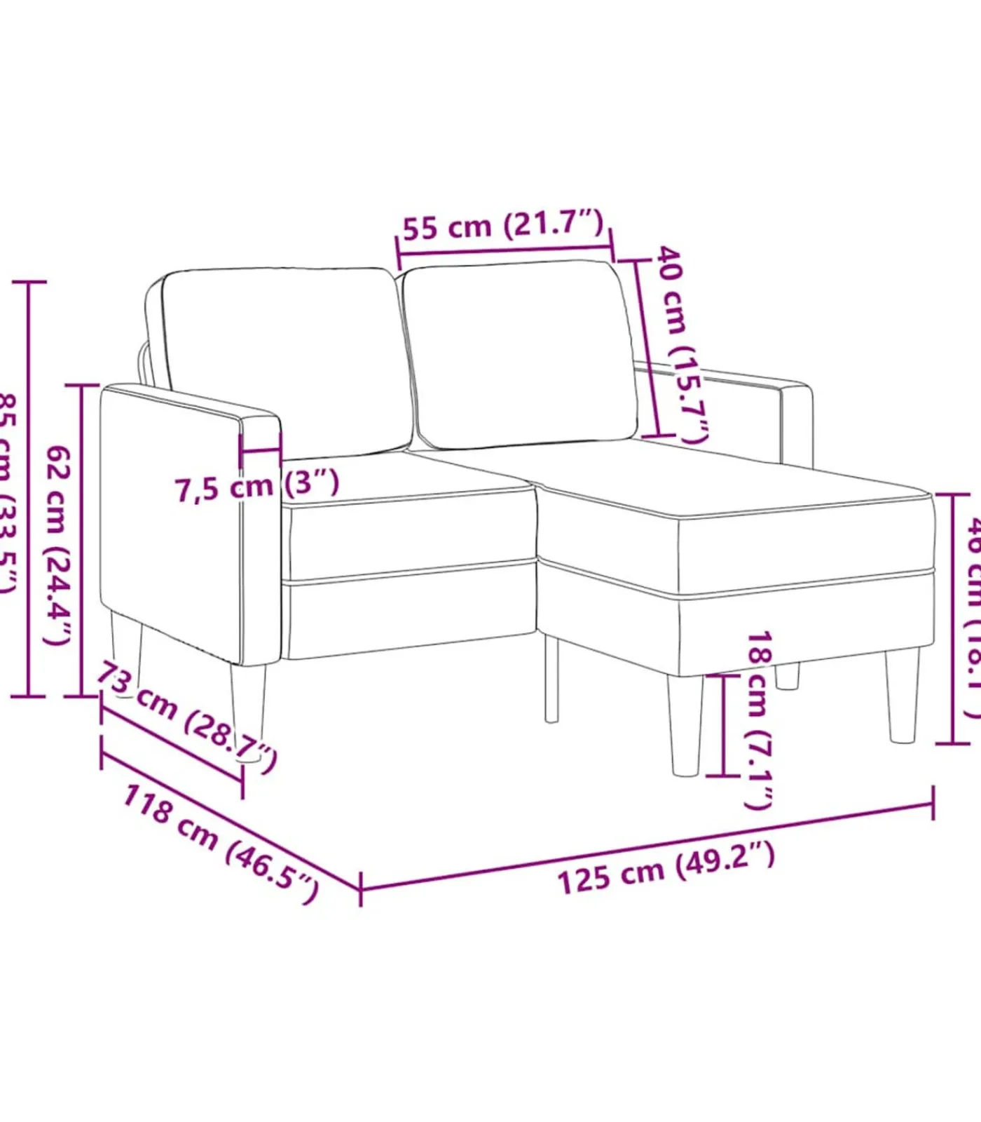 Best 2-zitsbank met chaise L-vorm donkergroen 125 cm fluweel Zetels