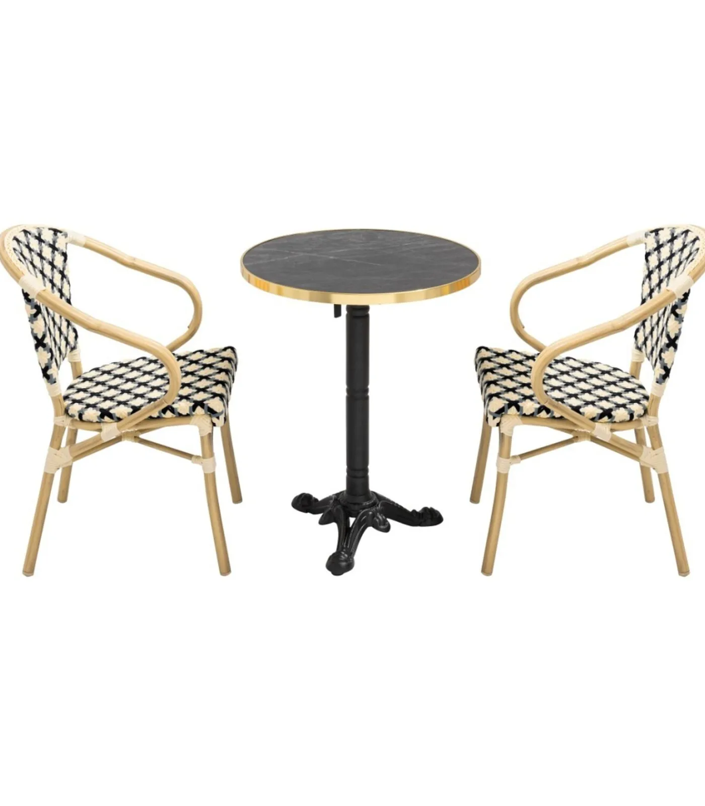 Hot Zwart marmeren terrastafel en 2 zwarte stoelen set Tuinmeubelen