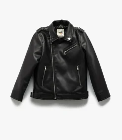 Kinderen Koton Zwarte Biker Jas van Kunstleer voor Meisjes met Kraag en Lange Mouwen