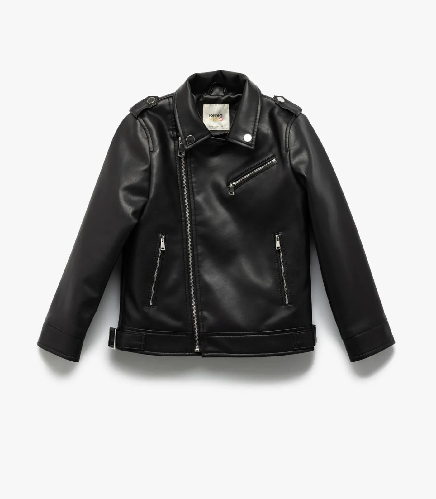 Kinderen Koton Zwarte Biker Jas van Kunstleer voor Meisjes met Kraag en Lange Mouwen