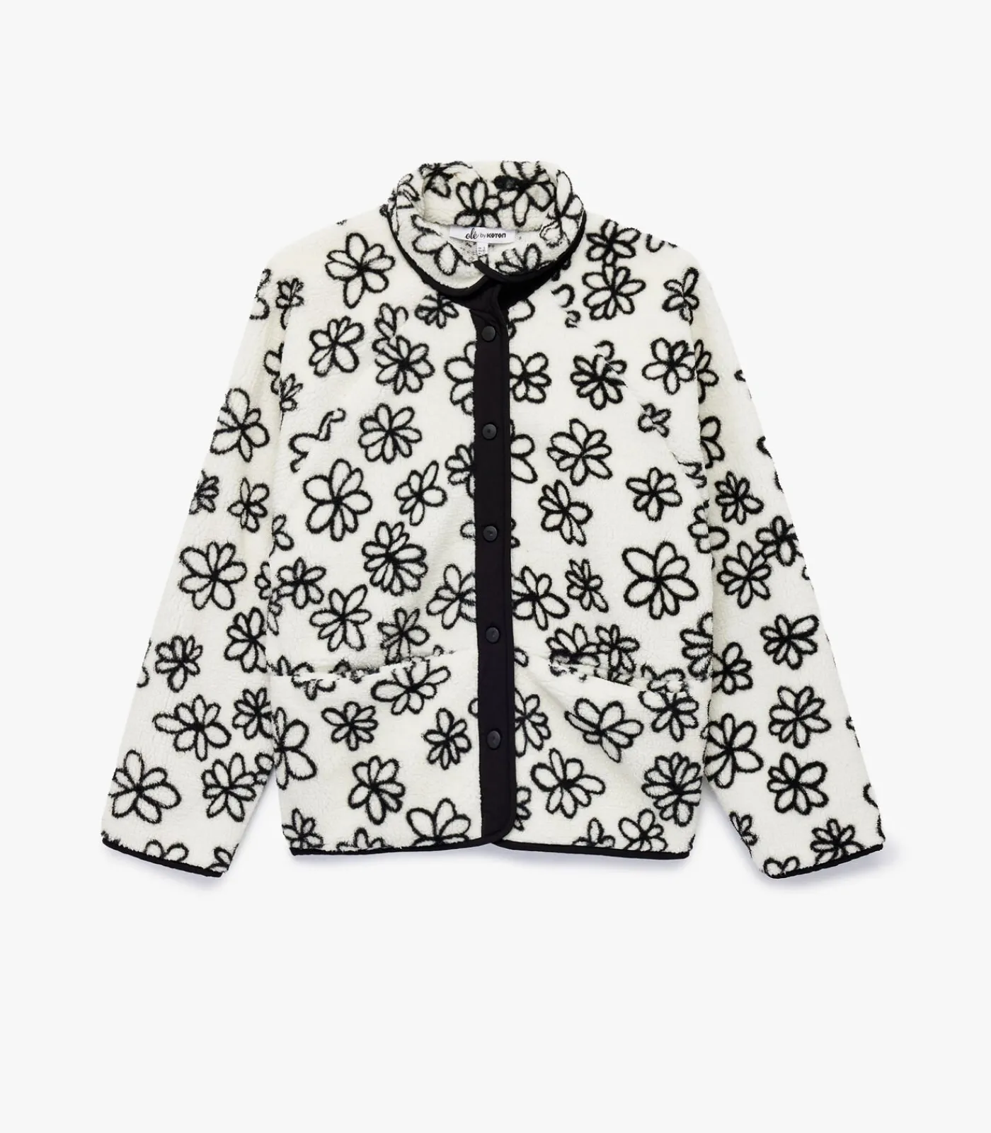 DAMES Koton Zwarte Bloemendessin Fleece Jas met Rits