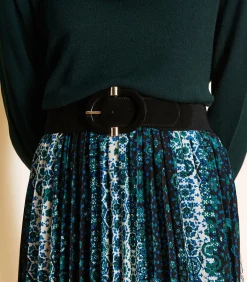 Clearance Zwarte brede elastische riem met ovale gesp DAMES Riemen