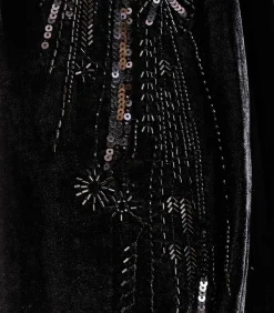 Sale Zwarte fluwelen top met lange mouwen en borduursels DAMES T-Shirts & Tops