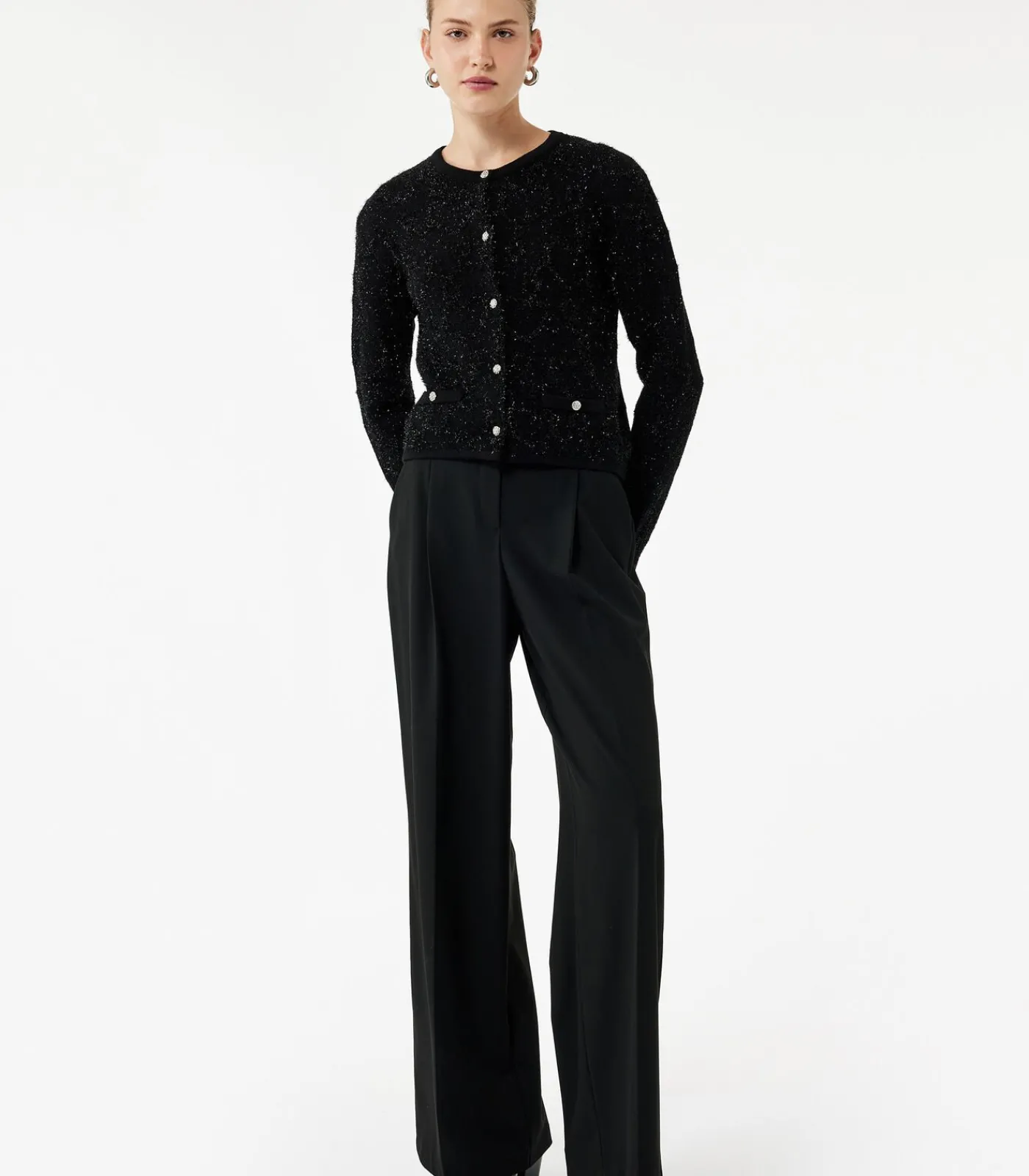 Best Zwarte Gebreide Cardigan Lange Mouwen Knoopsluiting DAMES Truien & Cardigans